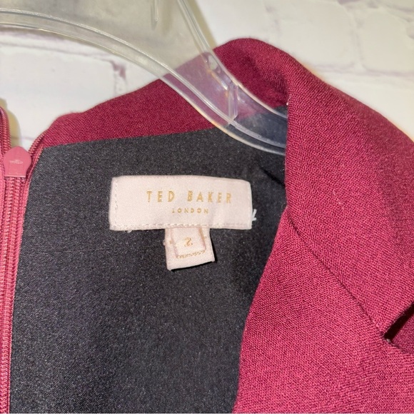 Ted Baker London Stunning maroon midi dress sheer sleeves pleated size "2" US 6 - Picture 13 of 14
